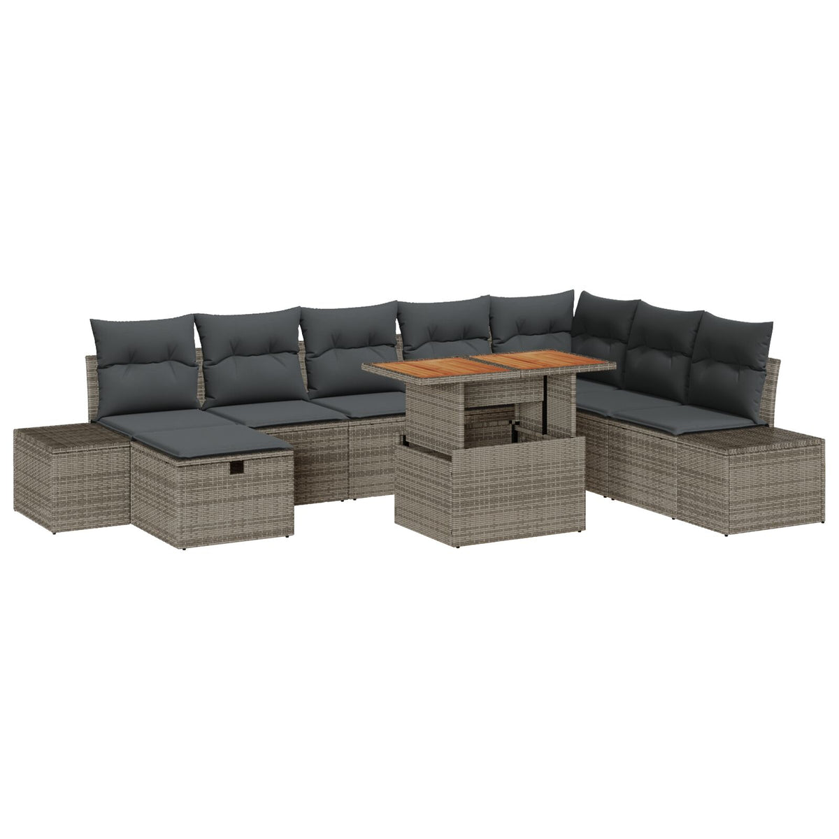 9-teilige Garten Essgruppe mit Kissen Grau Poly Rattan Akazie