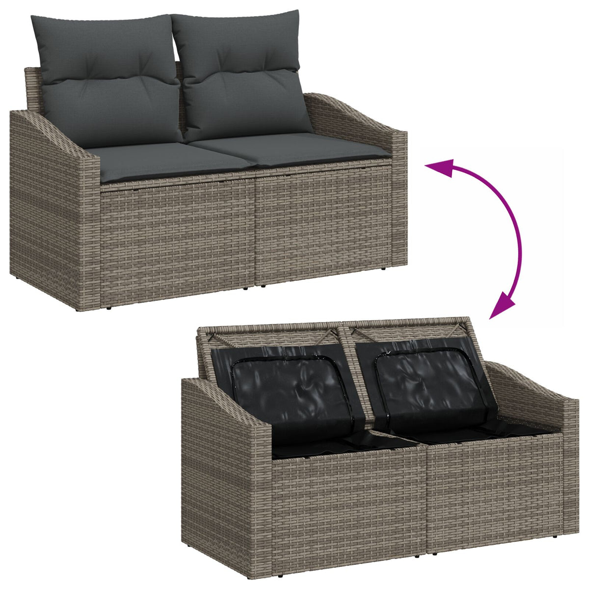 7-teiliges Garten Essset mit Kissen Schwarz Poly Rattan