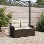 2-Sitzer Garten-Sofa mit Kissen Braun Poly Rattan