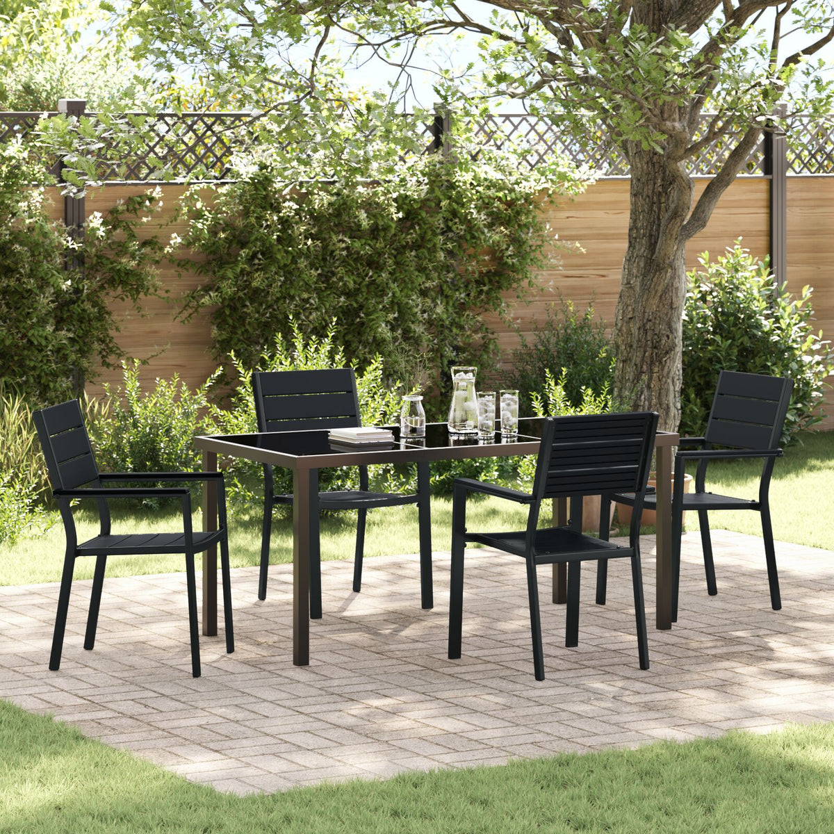 5-teilige Garten Essgruppe Schwarz HDPE