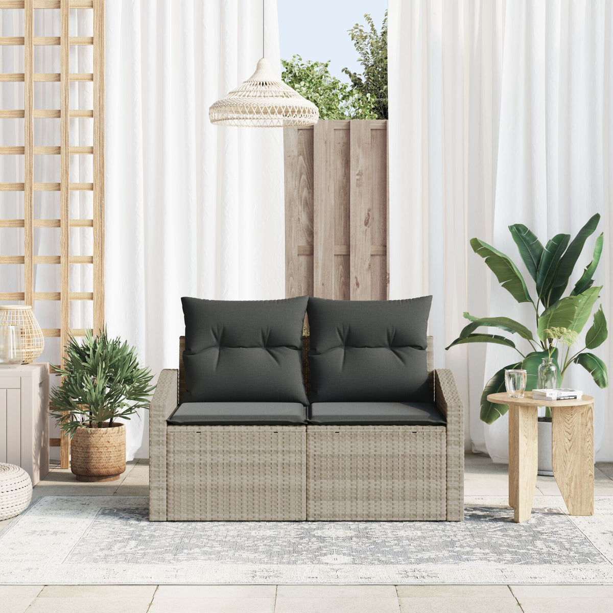 2-Sitzer Garten-Sofa mit Kissen Grau Poly Rattan