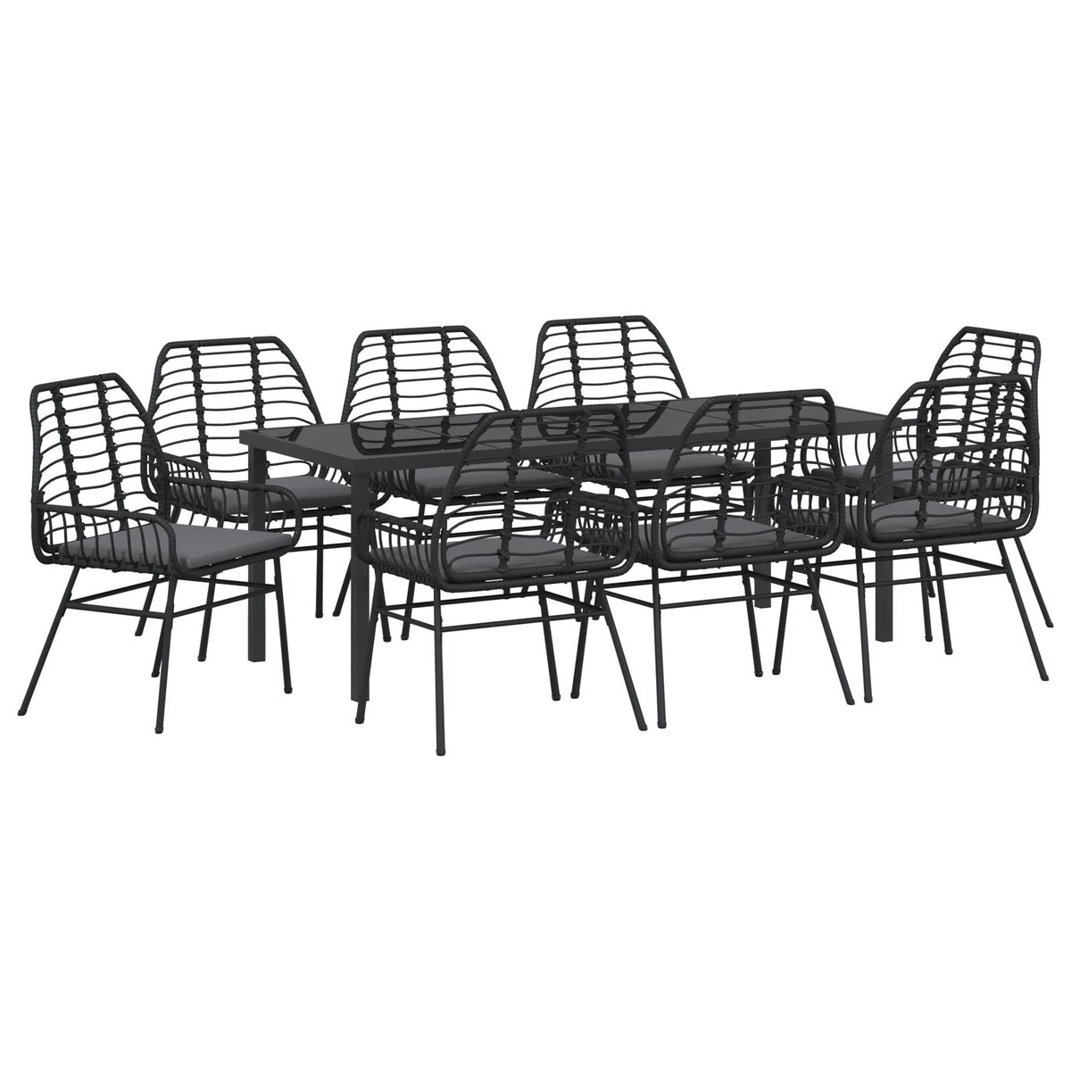9-teiliges Garten-Essgruppen-Set mit Kissen Schwarz Poly Rattan