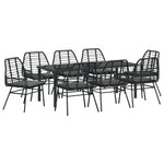 9-teiliges Garten-Essgruppen-Set mit Kissen Schwarz Poly Rattan