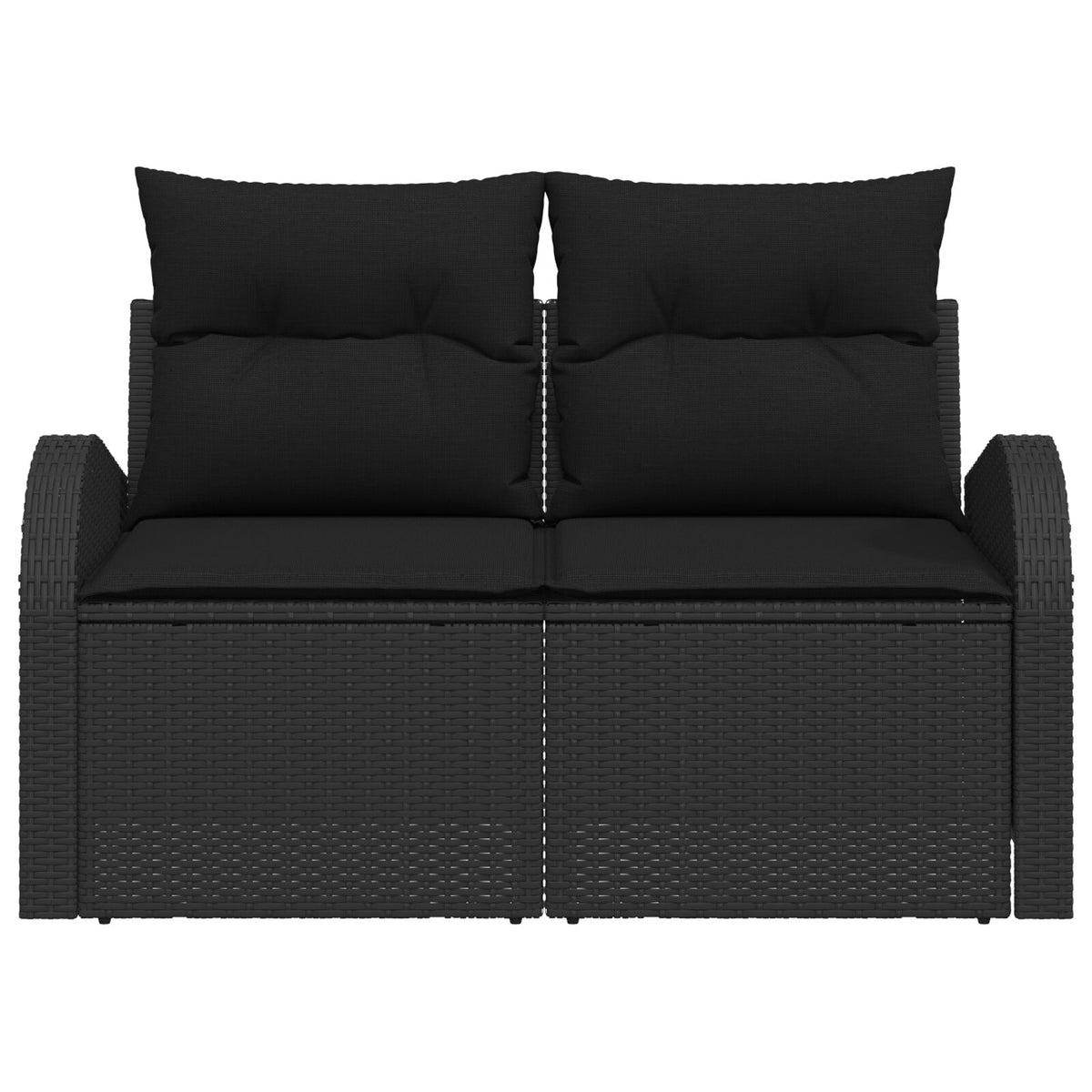 2-Sitzer Garten Sofa mit Stauraum & Kissen Schwarz Poly Rattan