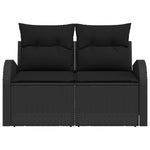 2-Sitzer Garten Sofa mit Stauraum & Kissen Schwarz Poly Rattan