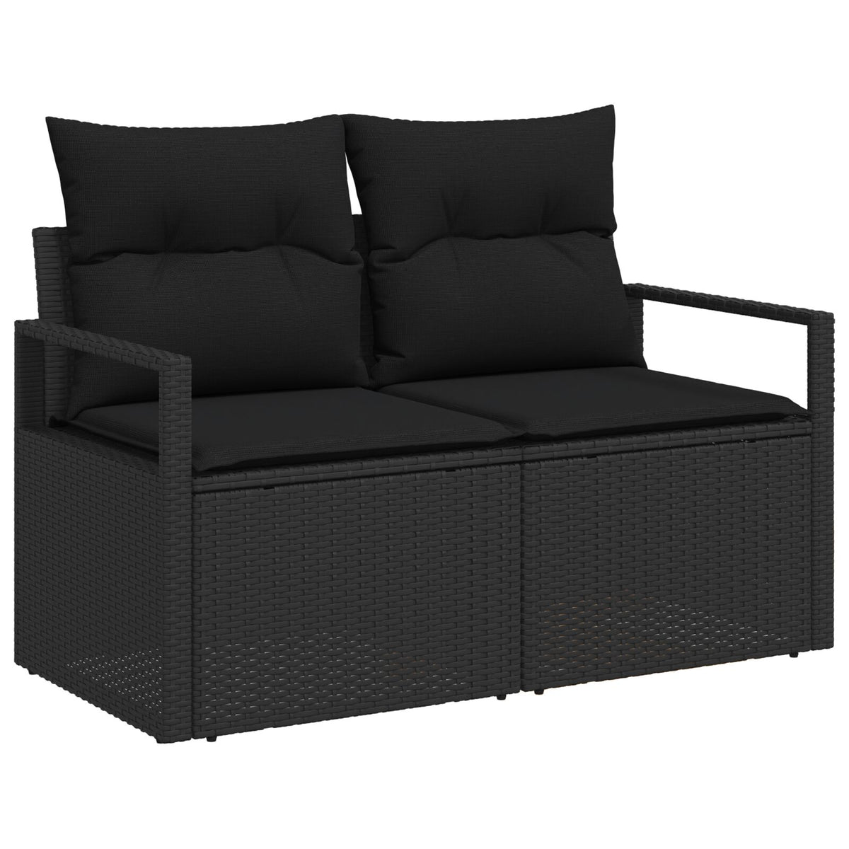 2-Sitzer Gartensofa mit Stauraum und Kissen Schwarz Poly Rattan