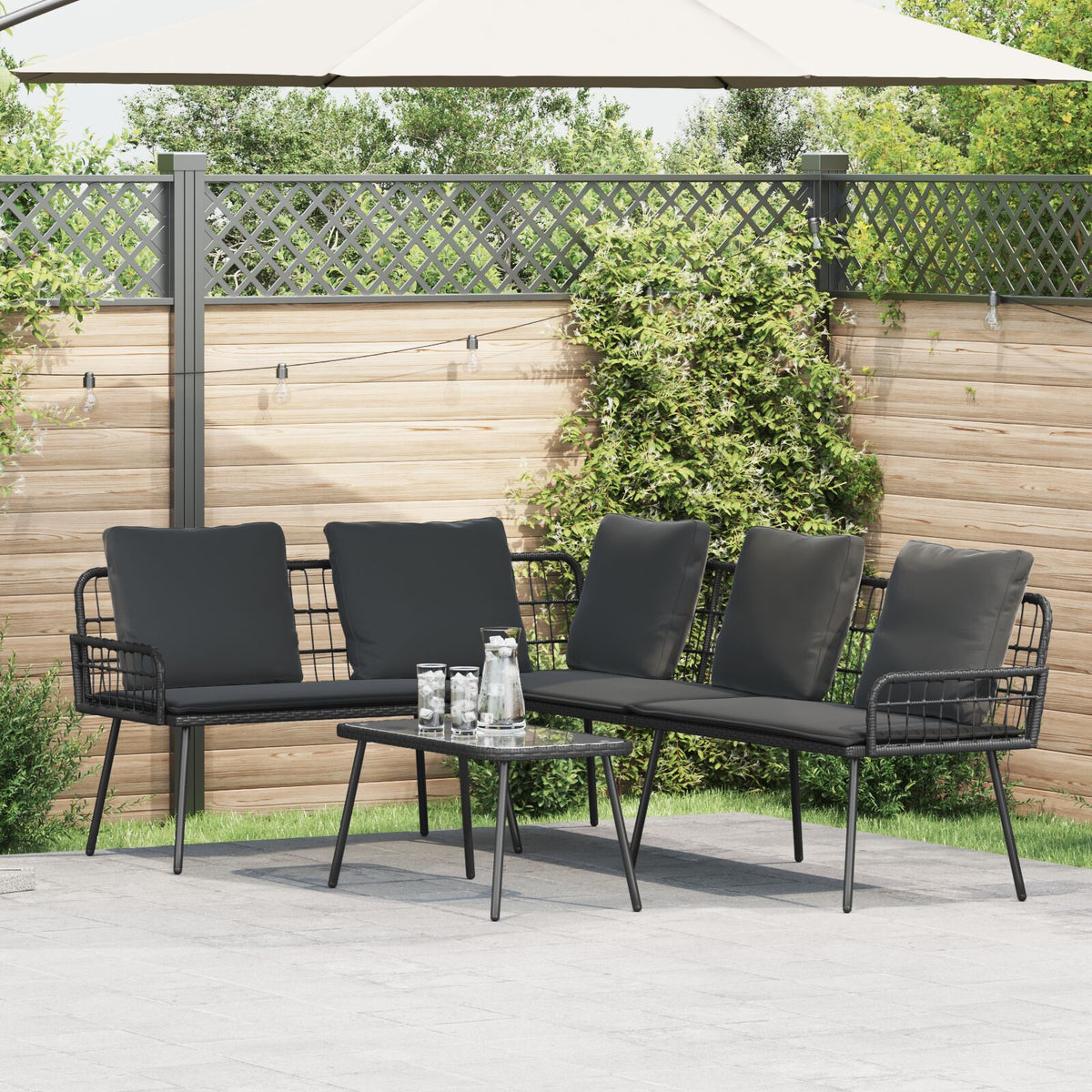 L-förmiges Sofa Schwarz 231x173x78 cm Poly-Rattan