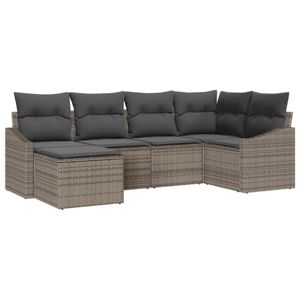 6-teilige Garten-Essgruppe mit Kissen Grau Poly Rattan