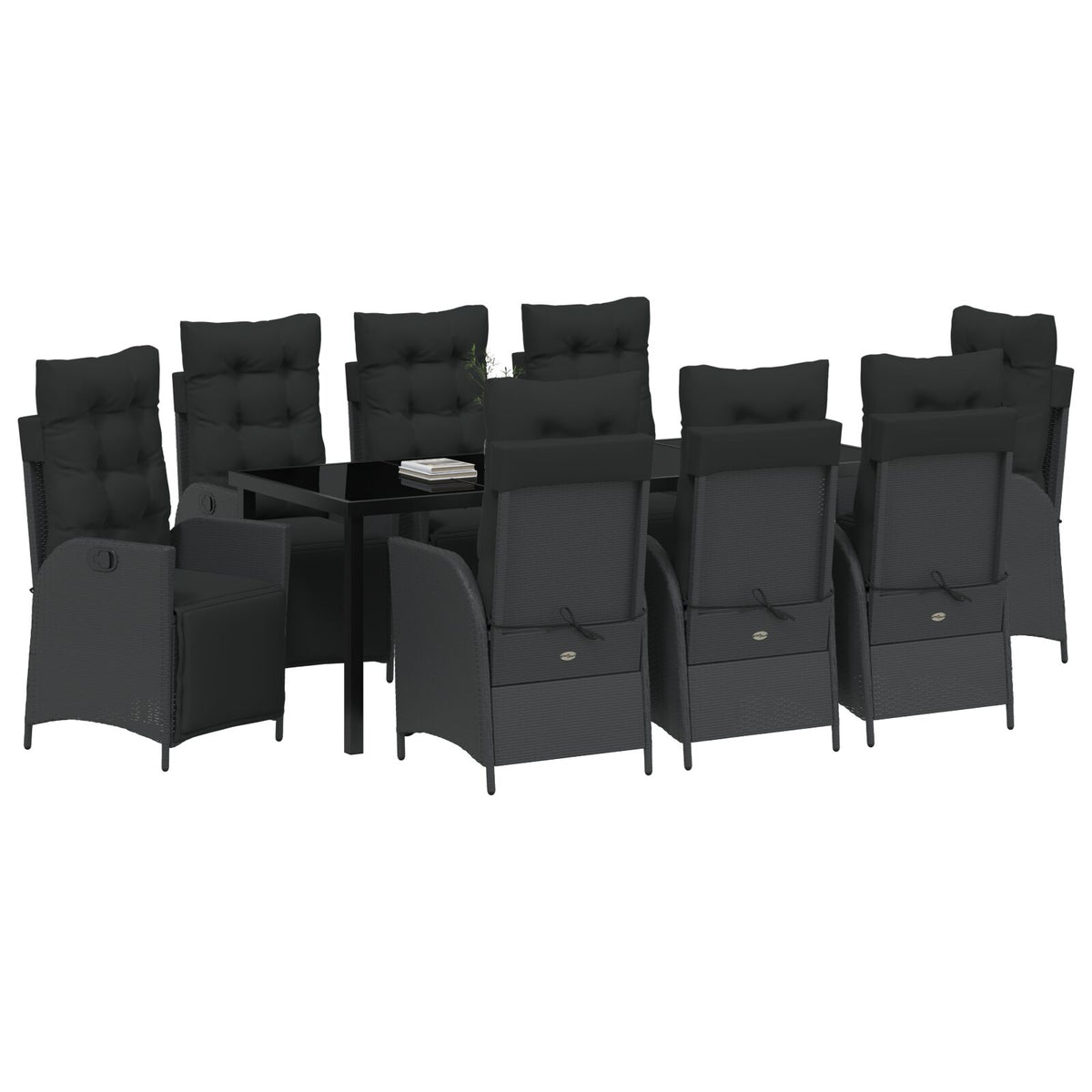 9-teiliges Garten-Essgruppe Schwarz Poly-Rattan