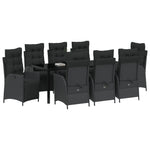 9-teiliges Garten-Essgruppe Schwarz Poly-Rattan