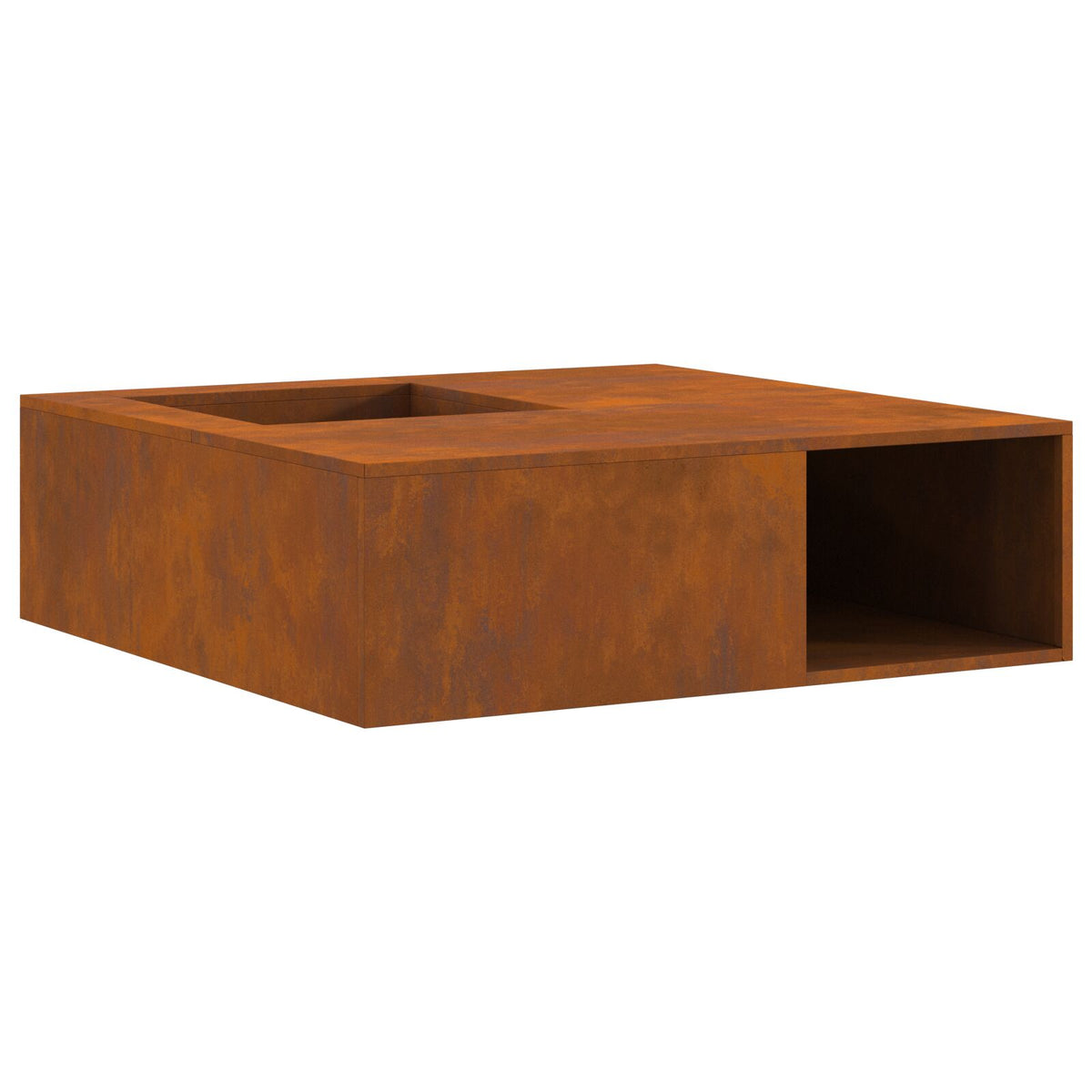 Feuerstelle mit Holzlager 100x100x30 cm Wetterstahl