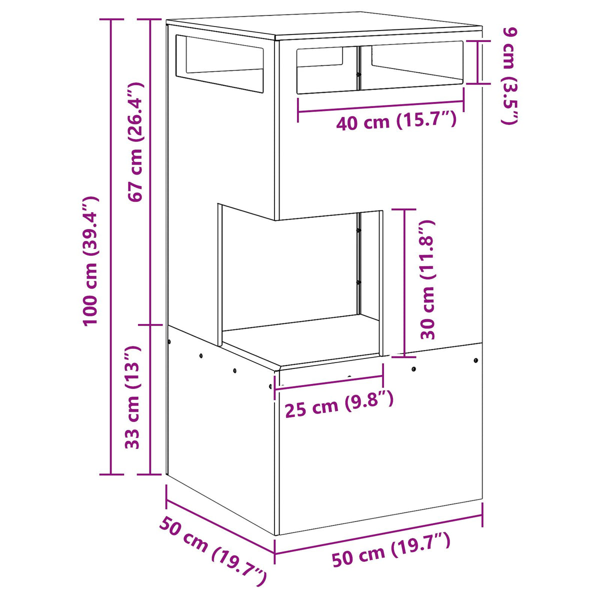 Feuerstelle 50x50x100 cm Wetterfestes Stahl