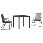 3-teilige Garten-Essgruppe Schwarz PVC Rattan