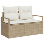 2-Sitzer Garten Sofa mit Kissen Beige Poly Rattan