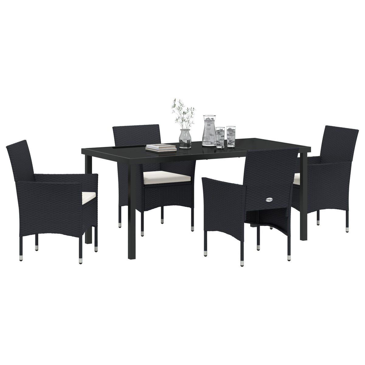 5-teiliges Garten-Essgruppen-Set Schwarz Poly-Rattan