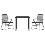 3-teilige Garten-Essgruppe Schwarz PVC Rattan