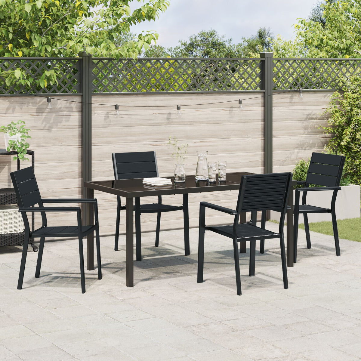 5-teilige Garten Essgruppe Schwarz HDPE