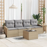 5-teiliges Garten Essgruppen Set mit Kissen Beige Poly Rattan