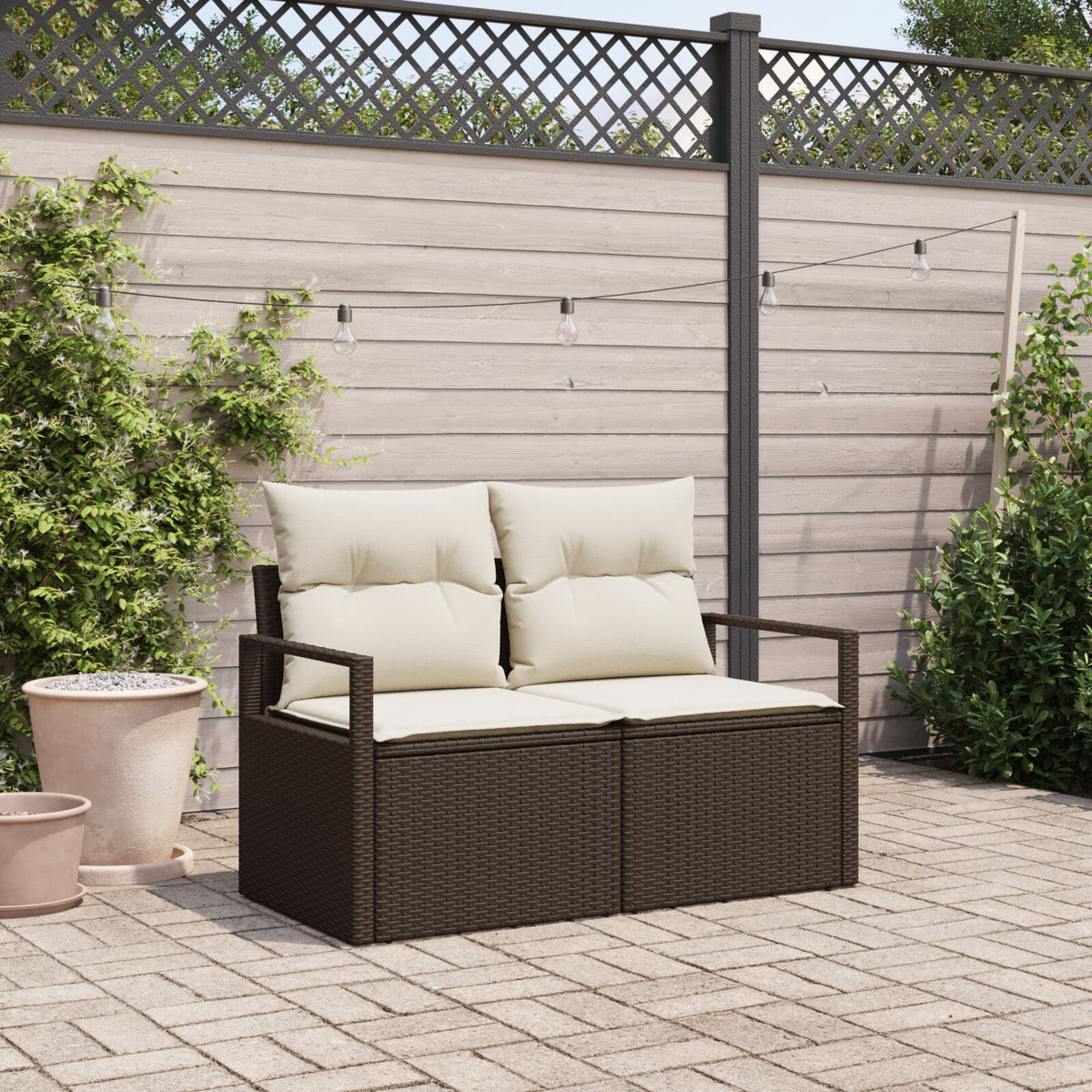 2-Sitzer Garten-Sofa mit Stauraum und Kissen Braun Poly Rattan