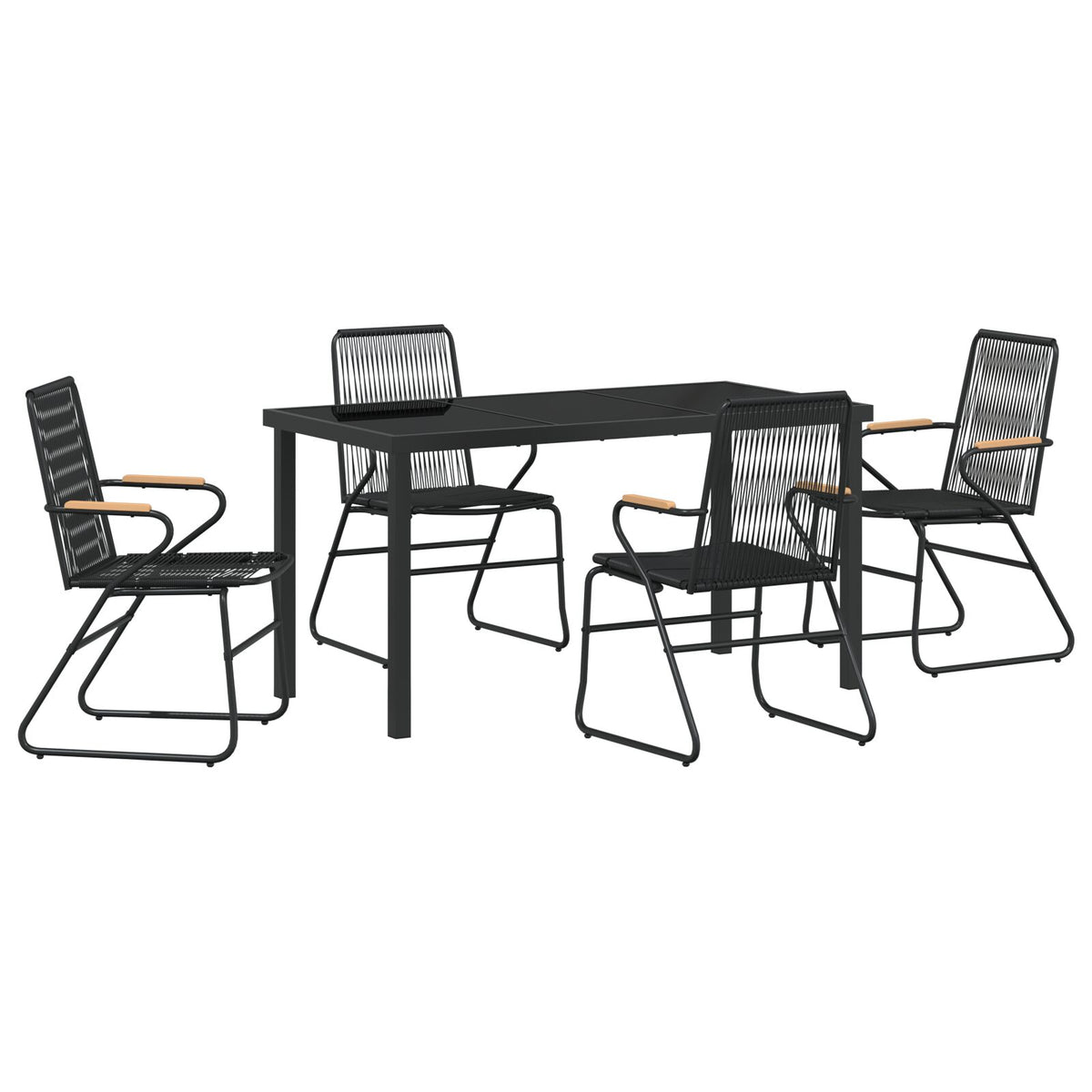 5-teiliges Garten-Essgruppen-Set Schwarz PVC Rattan