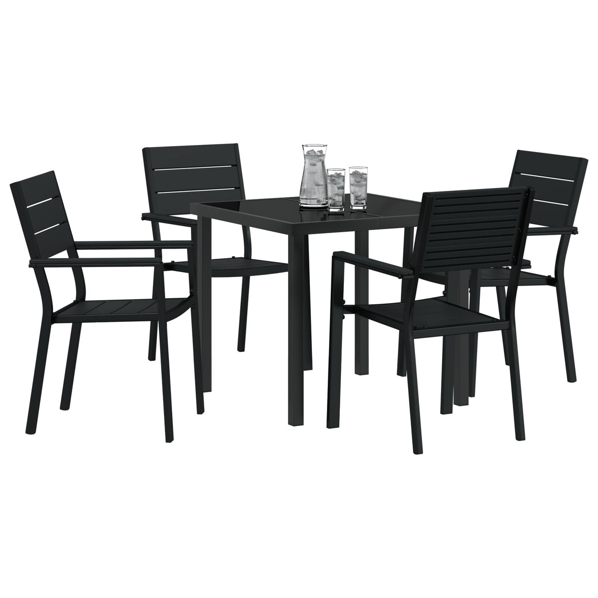 5-teilige Garten Essgruppe Schwarz HDPE