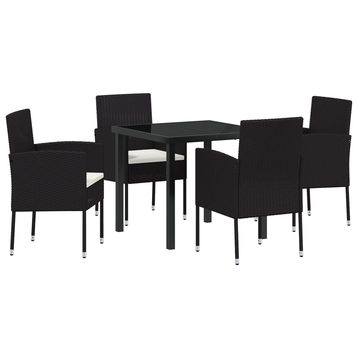5-teiliges Garten Essgruppen Set mit Kissen schwarzes Poly-Rattan