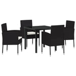 5-teiliges Garten Essgruppen Set mit Kissen schwarzes Poly-Rattan