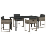 5-teiliges Garten-Essgruppen-Set mit Kissen Grau Poly-Rattan