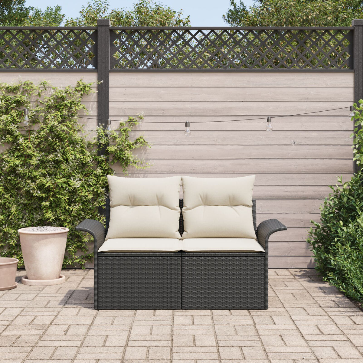 2-Sitzer Garten-Sofa mit Kissen Schwarz Poly-Rattan