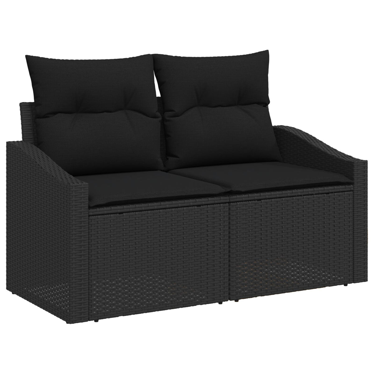 2-Sitzer Garten-Sofa mit Kissen Schwarz Poly-Rattan