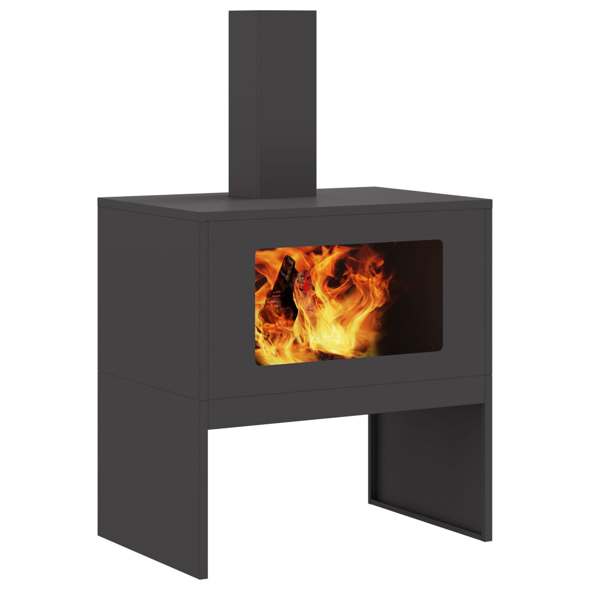 Feuerstelle mit Schornstein Schwarz 60x40x96 cm Stahl