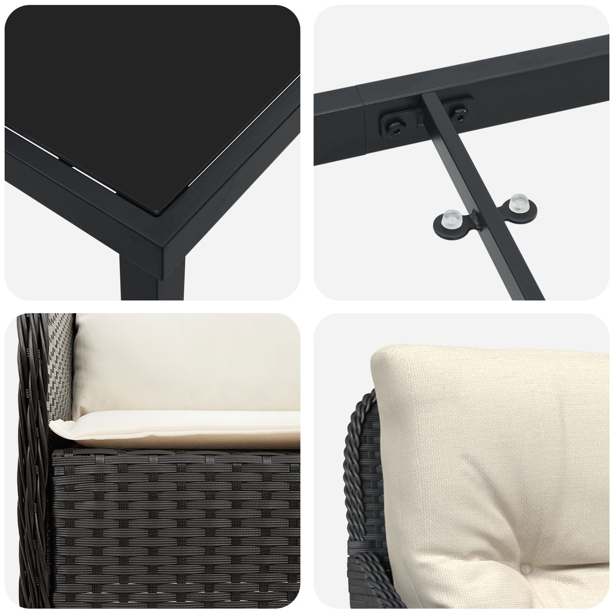 5-teilige Garten Essgruppe mit Kissen Schwarz Poly Rattan