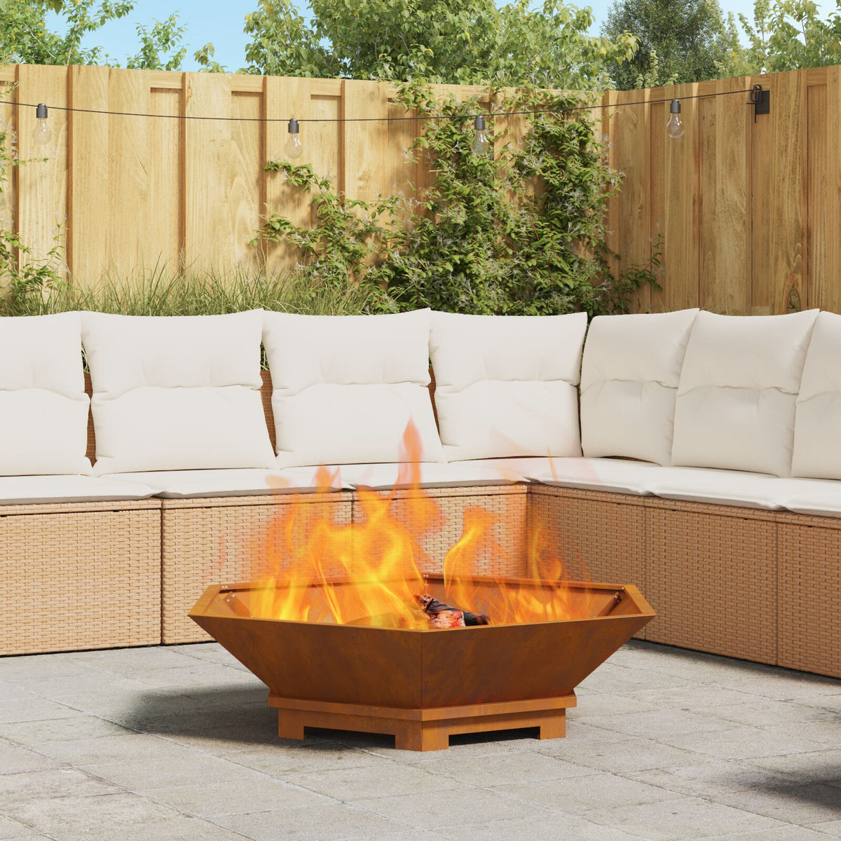 Feuerstelle sechseckig 100x100x28 cm Wetterfestes Stahl