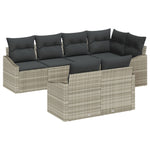 7-teiliges Garten Dining Set mit Kissen Hellgrau Poly-Rattan