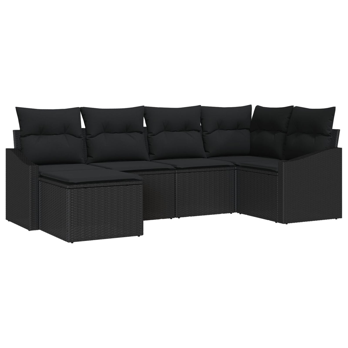 6-teilige Garten Essgruppe mit Polstern in Schwarz aus Poly Rattan