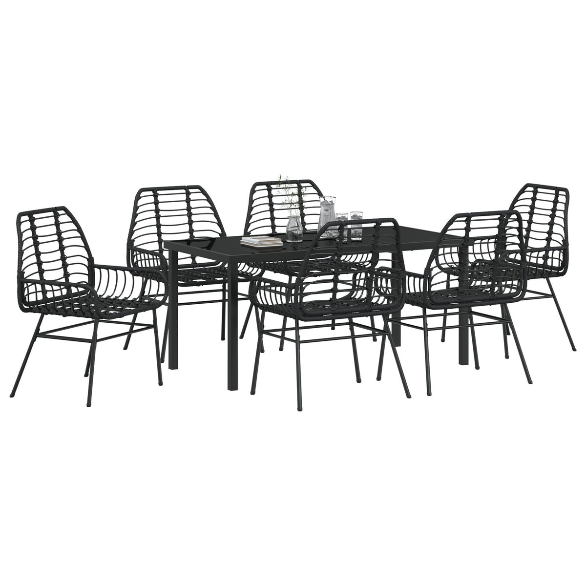 7-teilige Garten-Essgruppe Schwarz Poly-Rattan