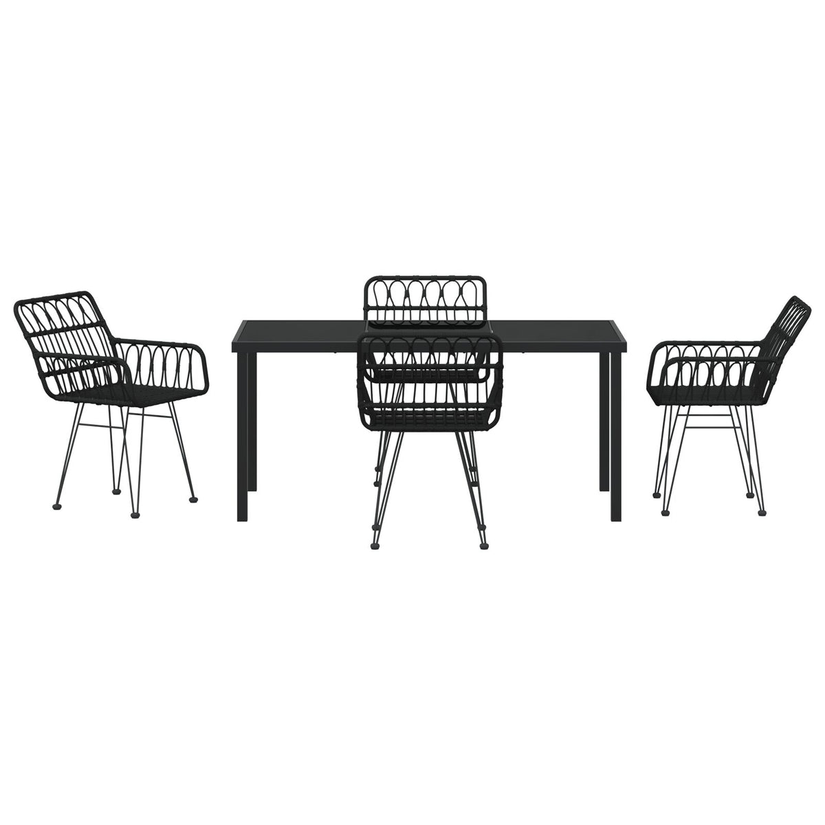 5-teilige Garten-Essgruppe Schwarz Poly Rattan