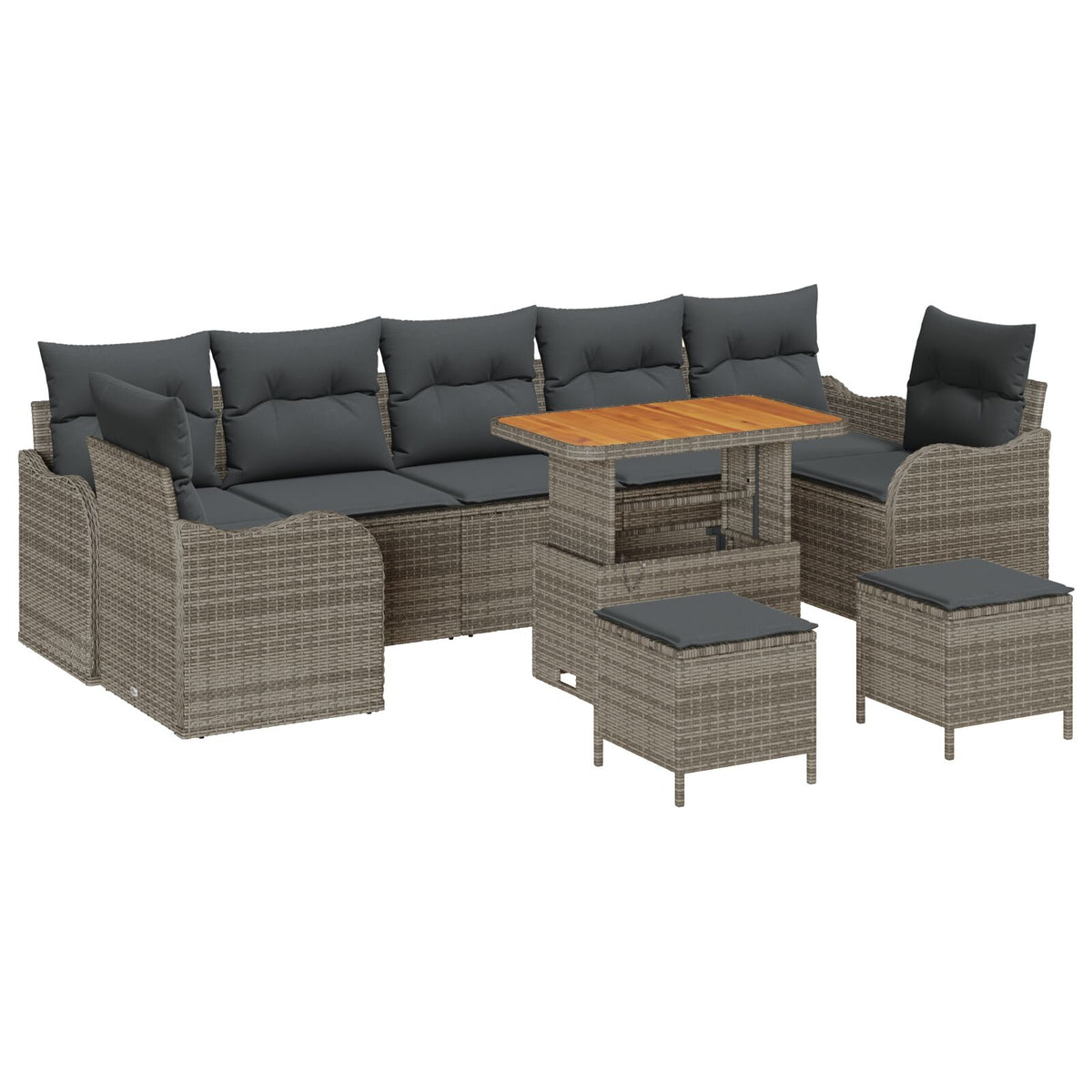 10 teiliges Garten-Sofa-Set mit Kissen Grau Poly Rattan Akazie, vidaXL 2-Sitzer Garten-Sofa mit Stauraum & Kissen Grau Poly Rattan, vidaXL 3-teiliges Garten-Ess-Set mit Kissen Grau Poly Rattan Akazie