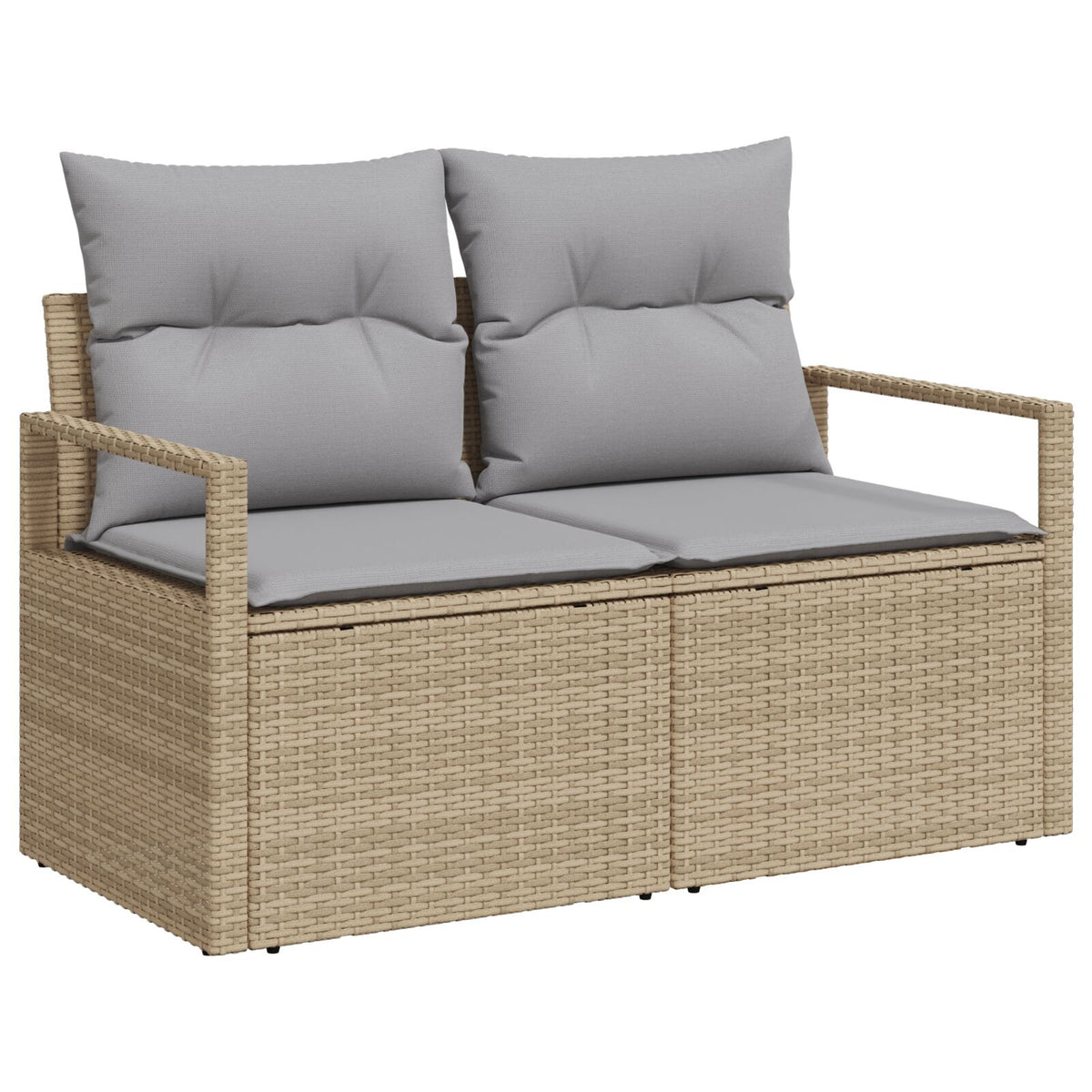 2-Sitzer Garten Sofa mit Stauraum & Kissen Beige Poly Rattan
