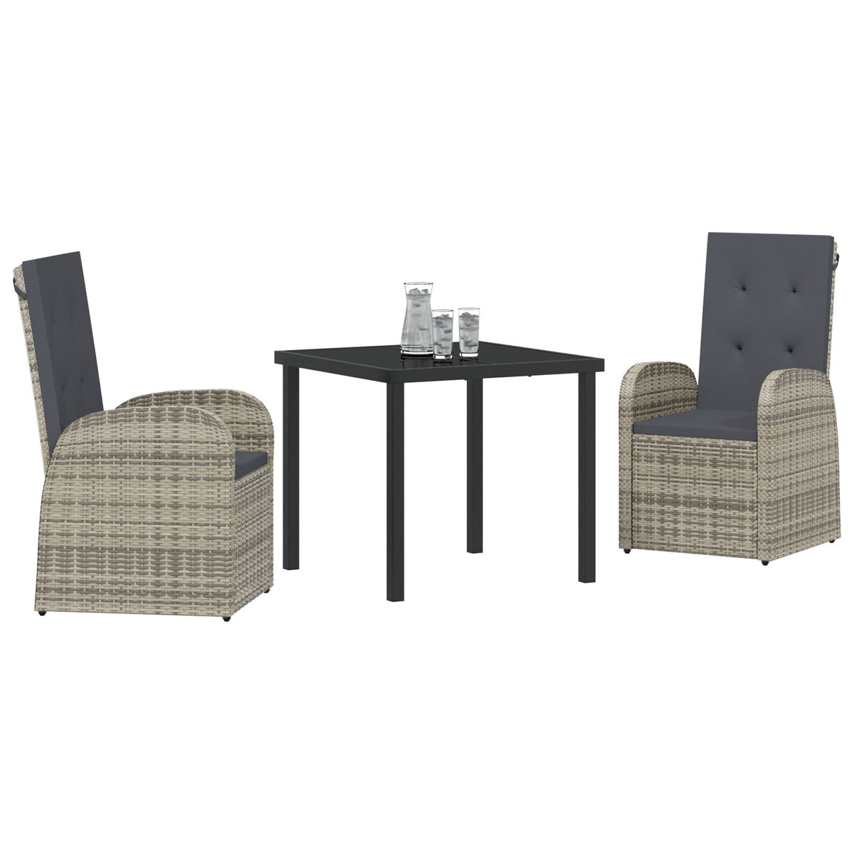 3-teilige Garten-Essgruppe mit Kissen Grau Poly Rattan
