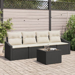 5-teilige Garten Essgruppe mit Kissen Schwarz Poly-Rattan
