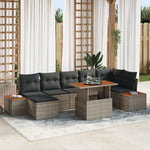 Garten Sofa Set 8-teilig Grau Rattan, Polyester Garten Essgruppe