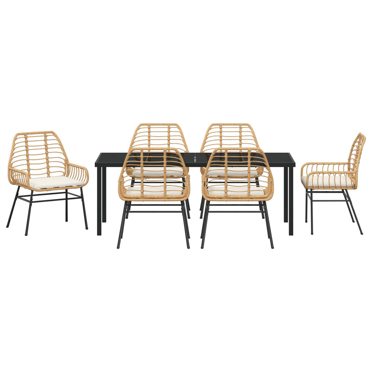 7-tlg. Garten-Essgruppe mit Kissen in Braun Poly-Rattan