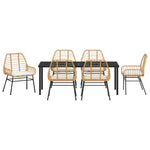 7-tlg. Garten-Essgruppe mit Kissen in Braun Poly-Rattan