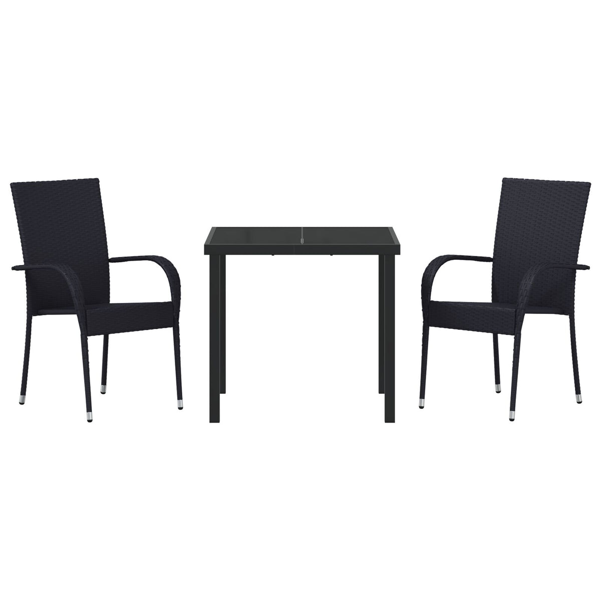 3-teilige Garten-Essgruppe Schwarz Poly Rattan