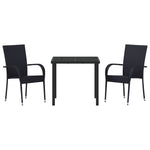 3-teilige Garten-Essgruppe Schwarz Poly Rattan