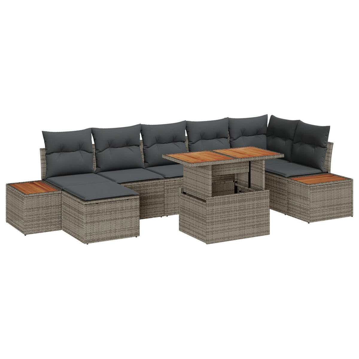 Garten Sofa Set 8-teilig Grau Rattan, Polyester Garten Essgruppe