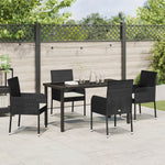 5-teilige Garten-Essgruppe mit Kissen schwarzes Poly-Rattan