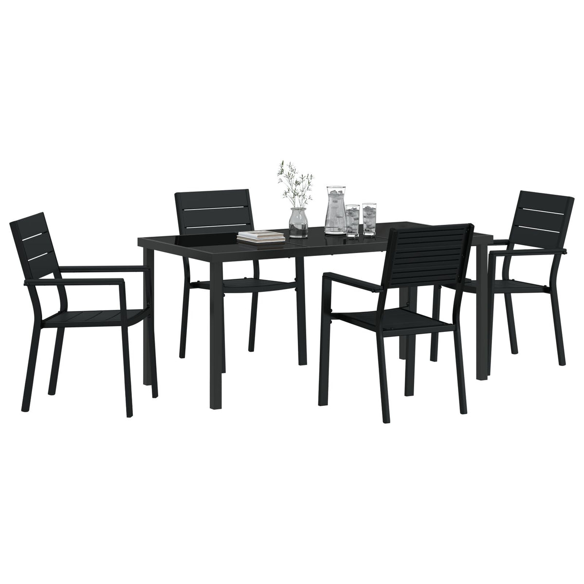 5-teilige Garten Essgruppe Schwarz HDPE