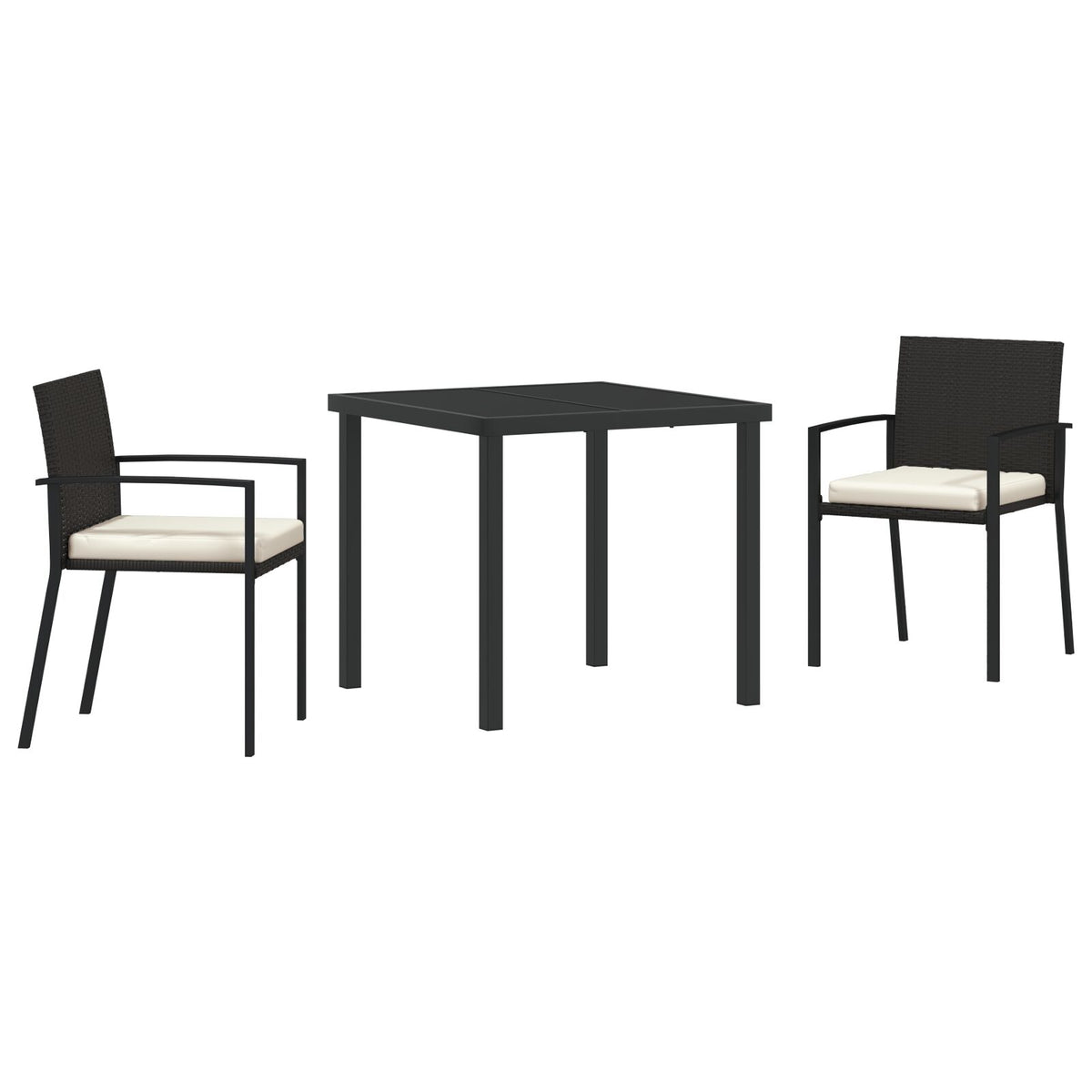 3-teiliges Garten-Essgruppe Schwarz Poly Rattan
